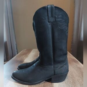 Leather Western Cowboy Boots 3081 Men’s Size 9.5D Pull-On Black Rodeo Shoes USA